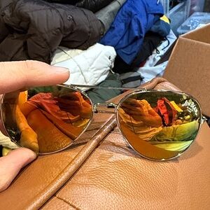 Men's Aviator Sunglasses with Orange Mirrored Lenses